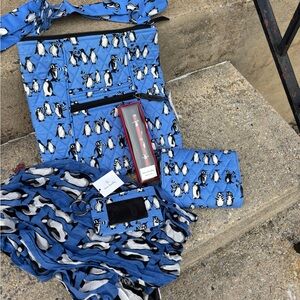 Vera Bradley Blue Penguin Quilted Crossbody Bag with Wristlet Set